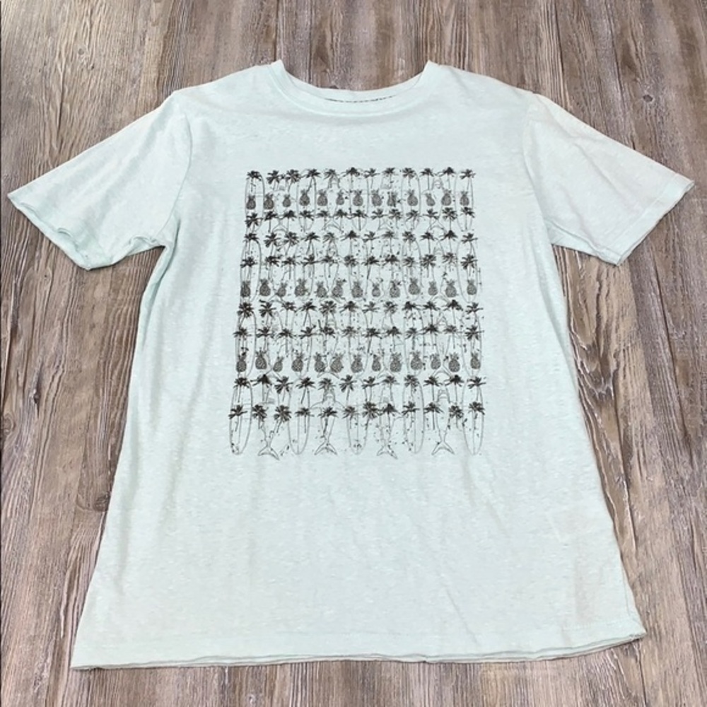 Art Class Hawaiian Graphic Screen Print Aqua Tee